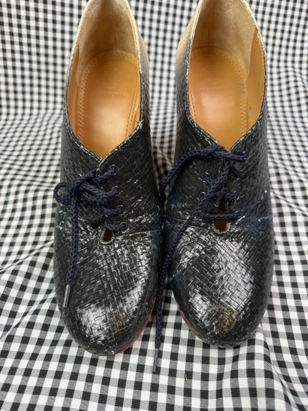 Tory Burch Fabienne Raffia Bootie Heels Womens 8 Black Natural Lace Up Ombre